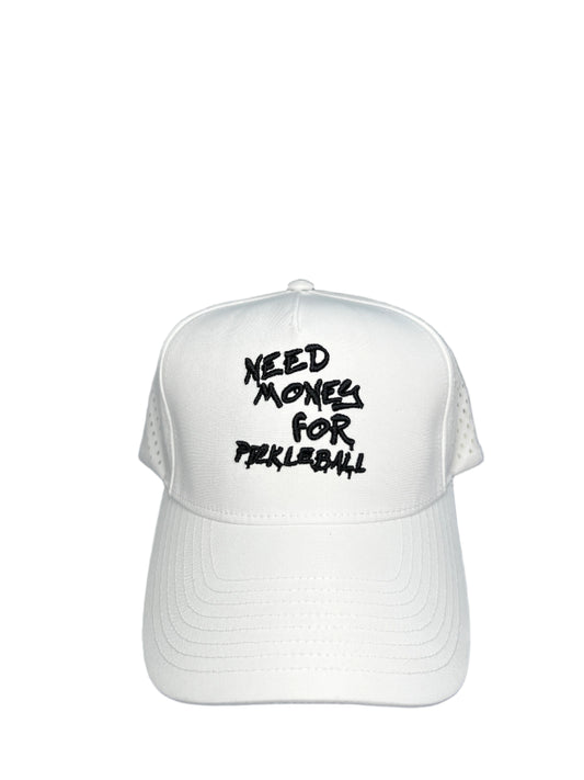 Need Money For Pickleball White Performance Snapback Cap